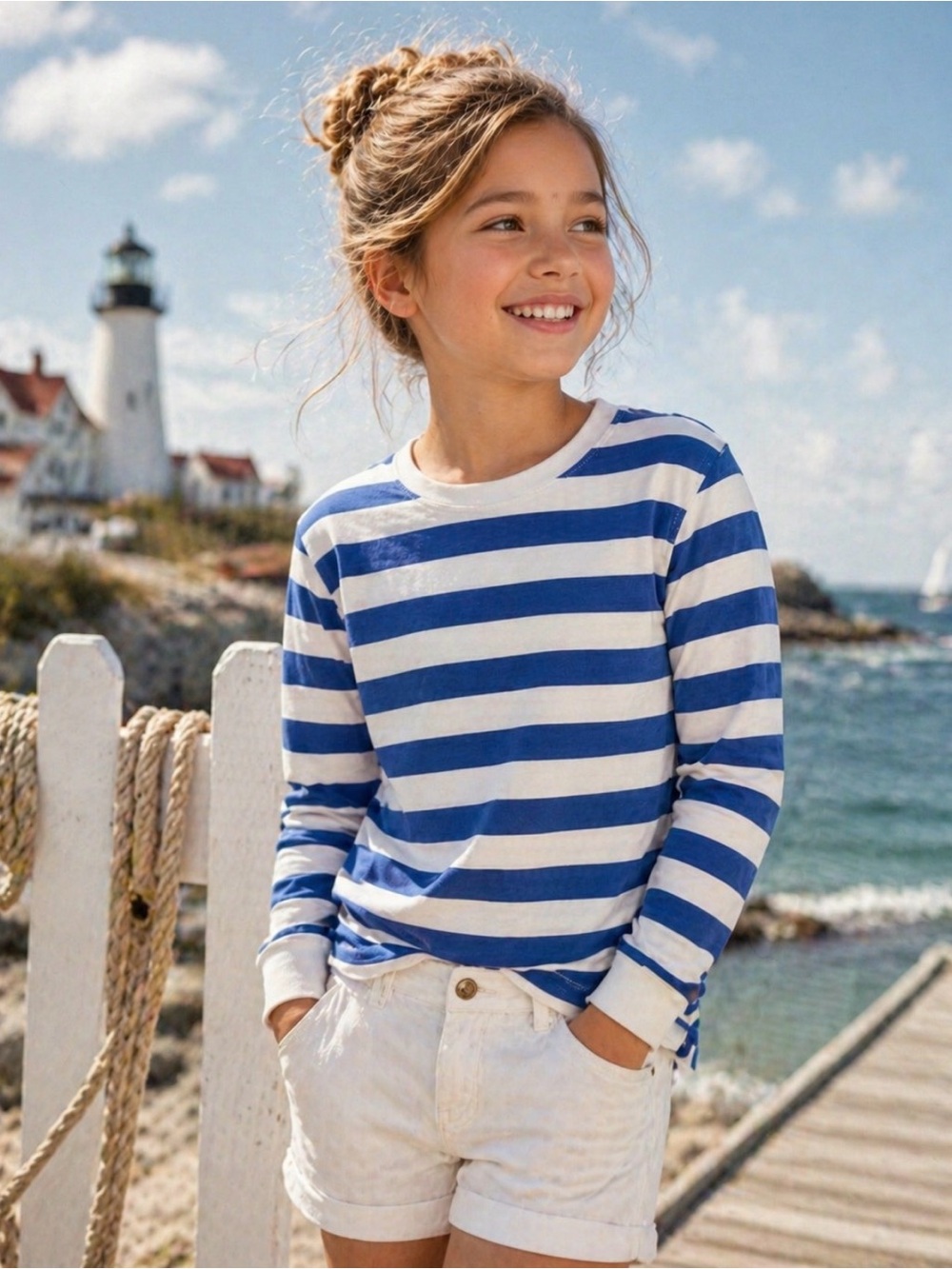 Crewcuts Striped French Terry Long Sleeve Tee Size M (8-9) Nautical Preppy Soft